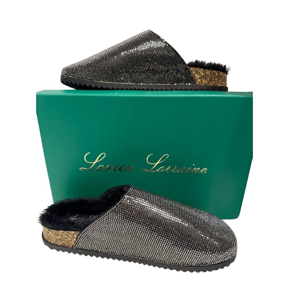 Lauren Lorraine Lizzy Women's Shoes Slipper Black Pewter Jewel Rhinestone Size 6